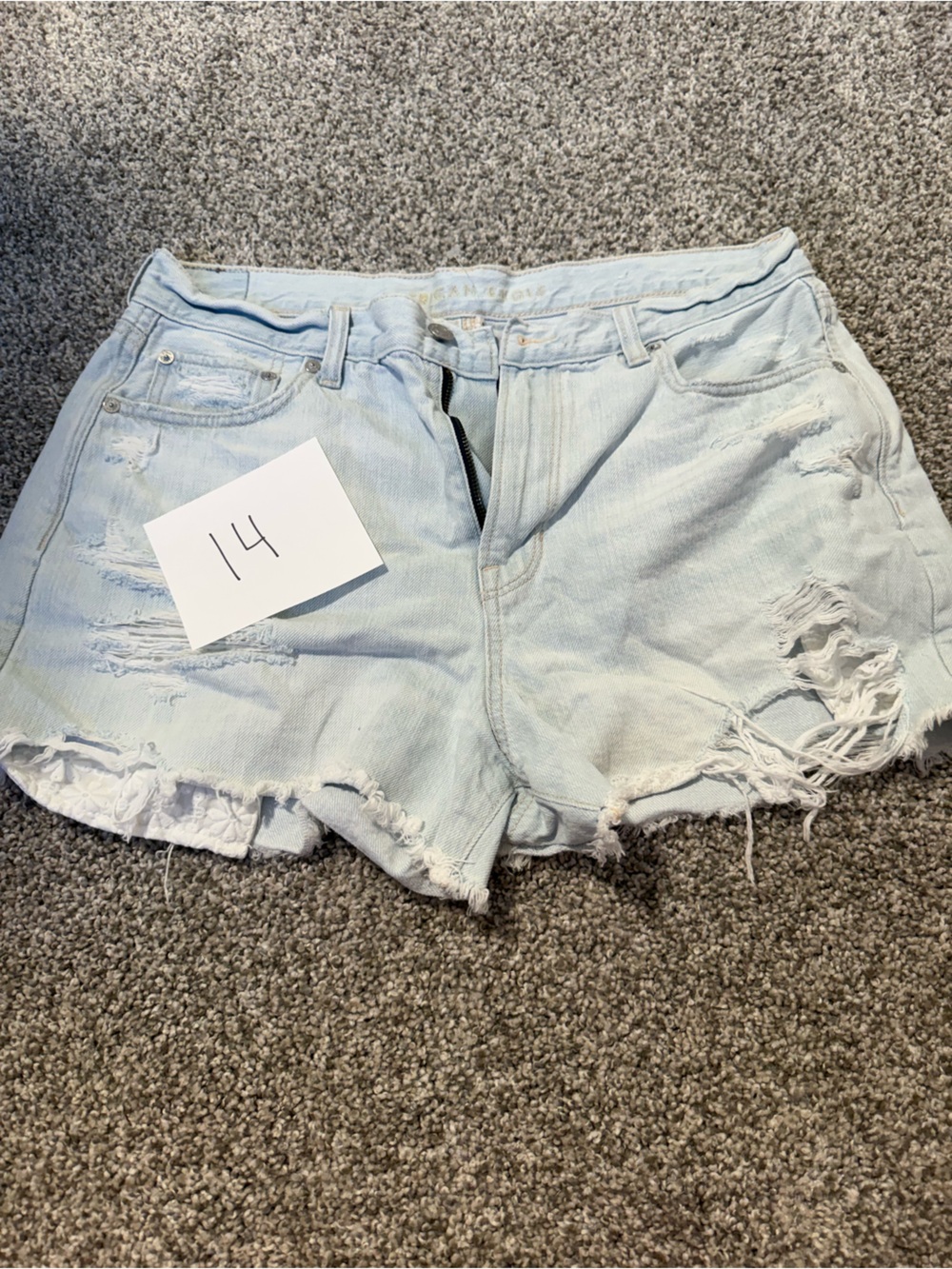 American Eagle Outfitters Light Blue Distressed Denim Shorts